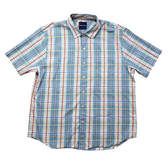Tommy Bahama Other - Tommy Bahama Plaid Shirt Mens XL Cotton Silk Short Sleeve Button Up